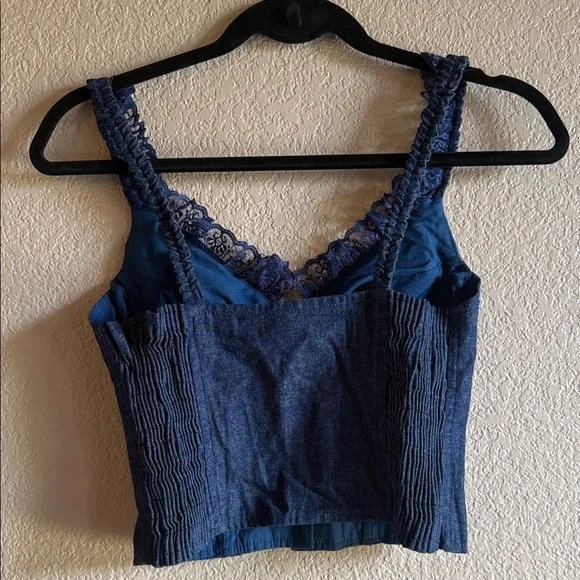 Vintage Denim Lace Crop Top - Picture 2 of 3